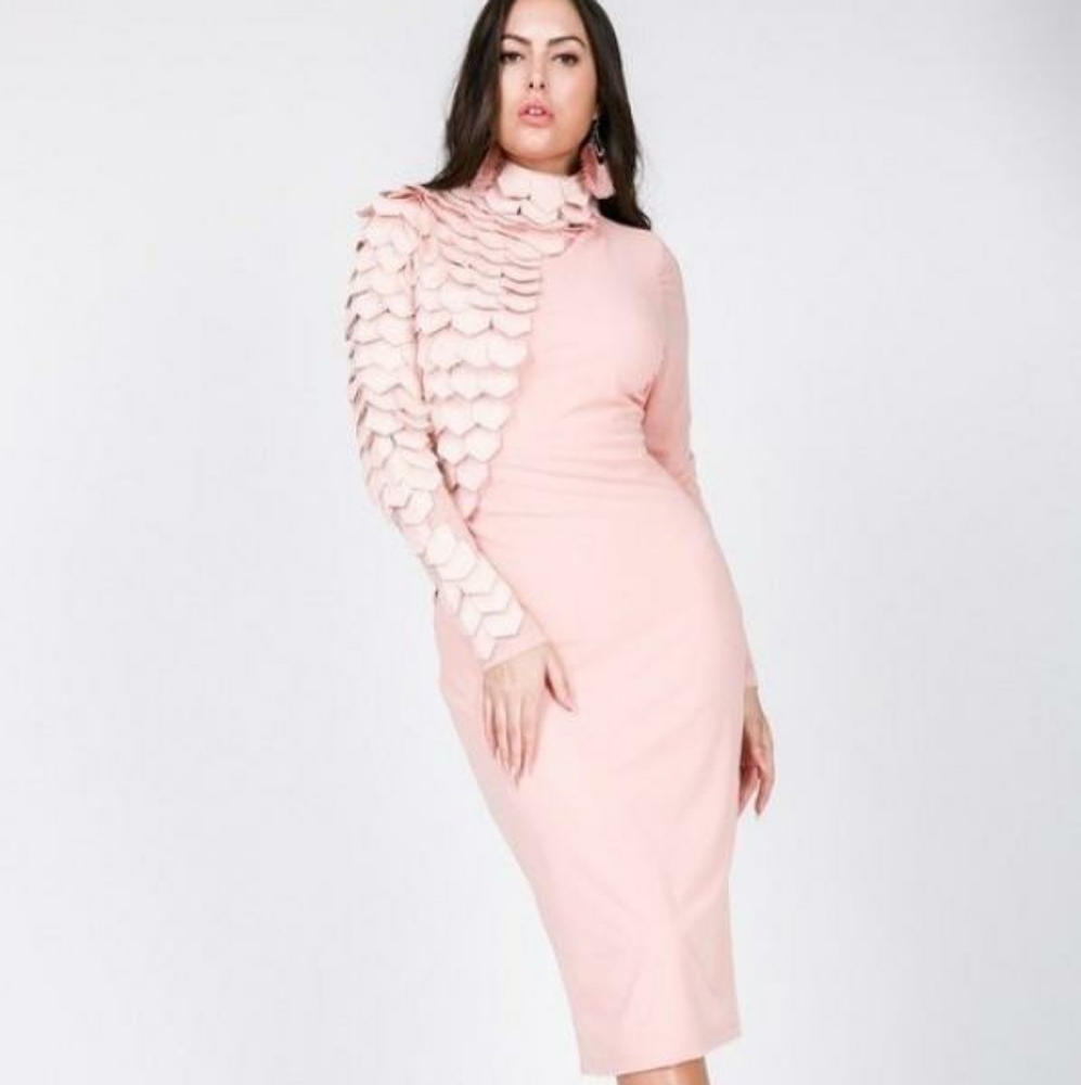 Faux Leather Tiered Long Sleeve Midi Dress